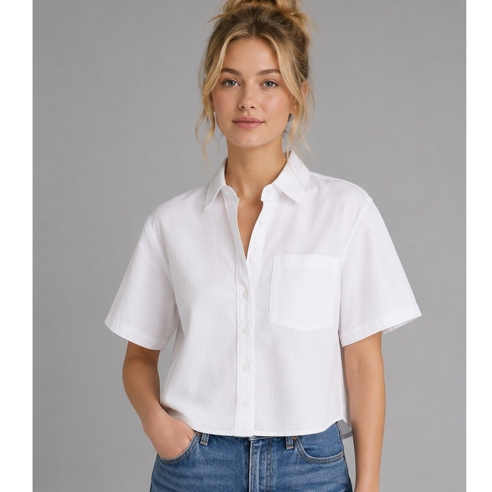 Madewell Shirt Womens XXS Straight Hem Boxy Button White Cotton Poplin Top NWT